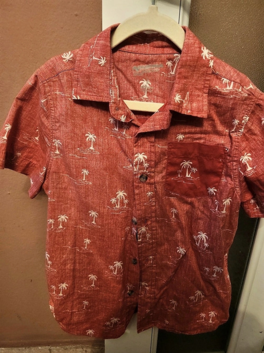 Carter's Boys Palm Tree Print Button-Front Shirt Red